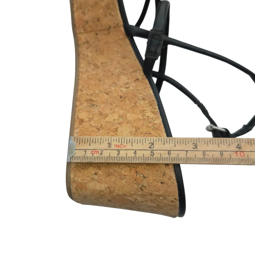 Sun + Stone Bellah Sandals Women Size 9 Black Strappy Cork Platform Wedge Summer
